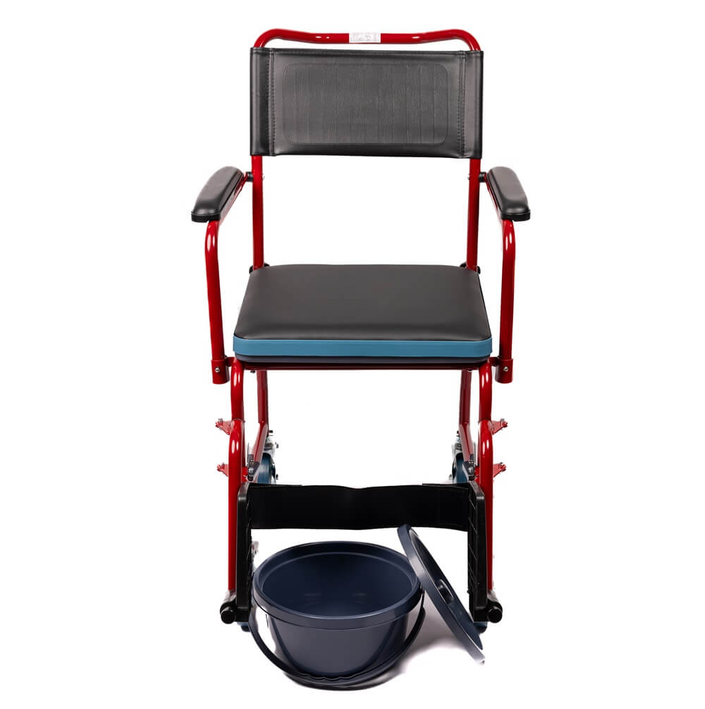 Chaise de toilette roulante avec cadre en acier et seau AT51025