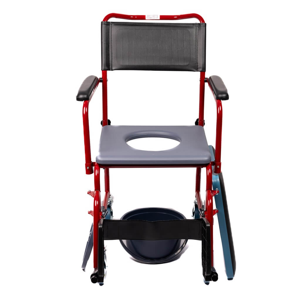 Chaise de toilette roulante avec cadre en acier et seau AT51025