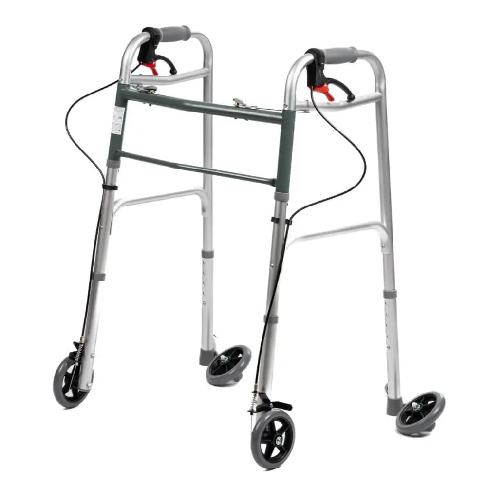 Cadre de marche pliable en aluminium avec 4 roues, 2 pieds et freins AT51048