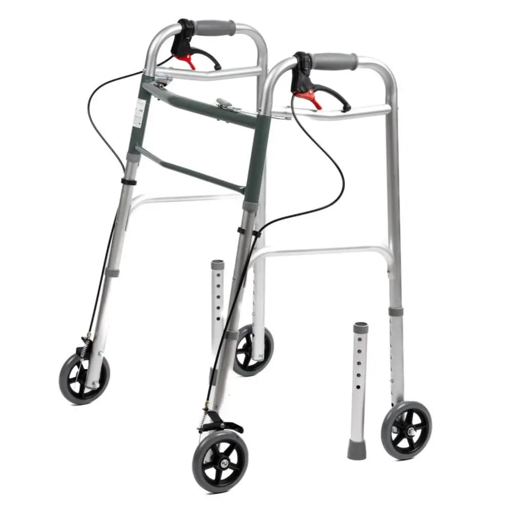 Cadre de marche pliable en aluminium avec 4 roues, 2 pieds et freins AT51048