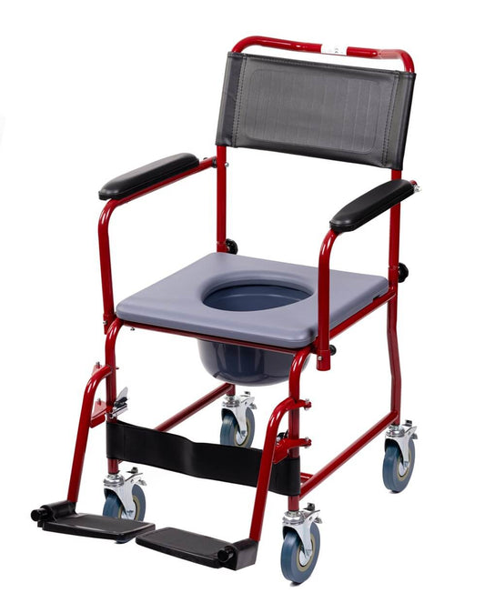 Chaise de toilette roulante avec cadre en acier et seau AT51025