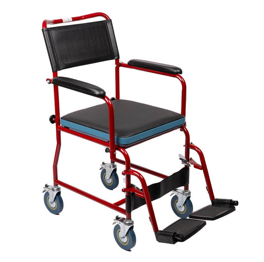 Chaise de toilette roulante avec cadre en acier et seau AT51025