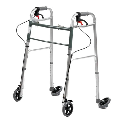 Cadre de marche pliable en aluminium avec 4 roues, 2 pieds et freins AT51048