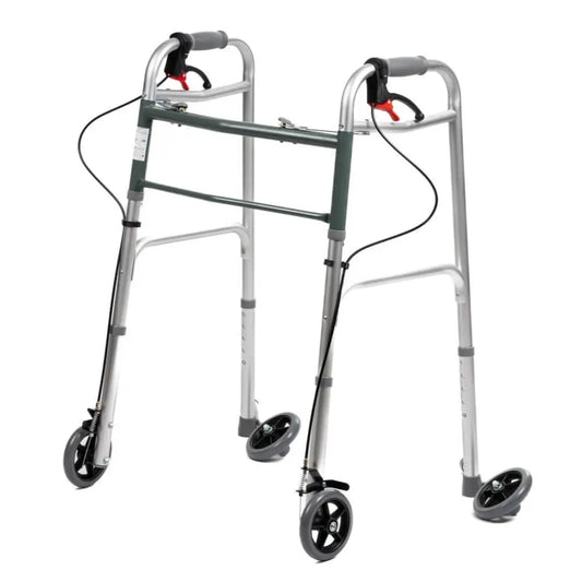 Cadre de marche pliable en aluminium avec 4 roues, 2 pieds et freins AT51048