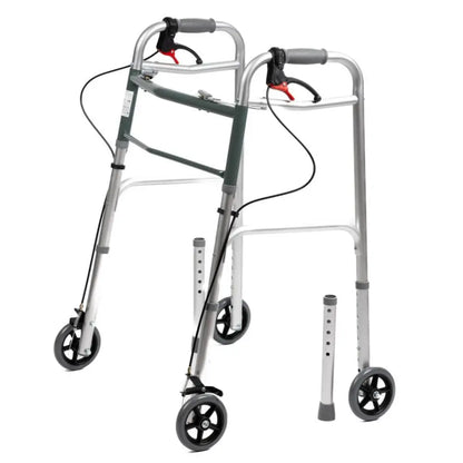 Cadre de marche pliable en aluminium avec 4 roues, 2 pieds et freins AT51048