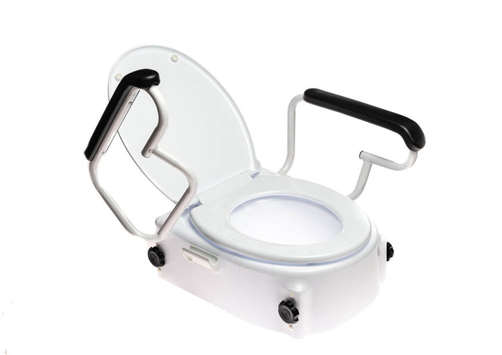 Rehausse de toilette avec accoudoirs, vue de face, hauteur 10 cm