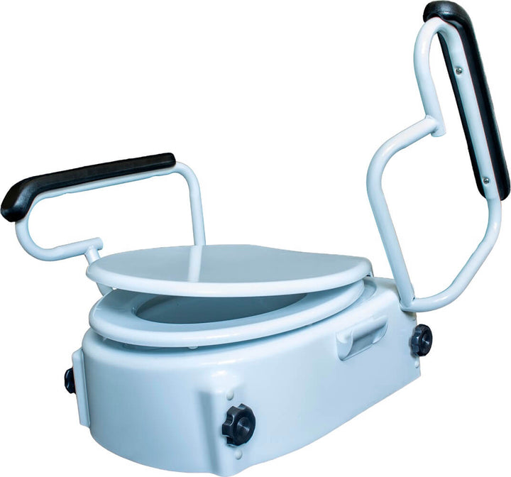 Accoudoirs rembourrés antidérapants sur rehausse WC