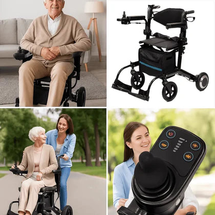 Déambulateur électrique pliable 2-en-1 AT52334 – fauteuil roulant compact